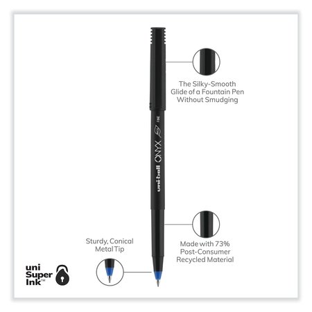 Uni-Ball ONYX Stick Roller Ball Pen, Fine 0.7mm, Blue Ink, Blk Barrel, PK72 2013568